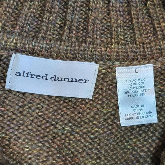 Alfred Dunner Brown Orange Colorblock Cardigan Sweater Soft Cozy Fall Style L - Picture 10 of 11